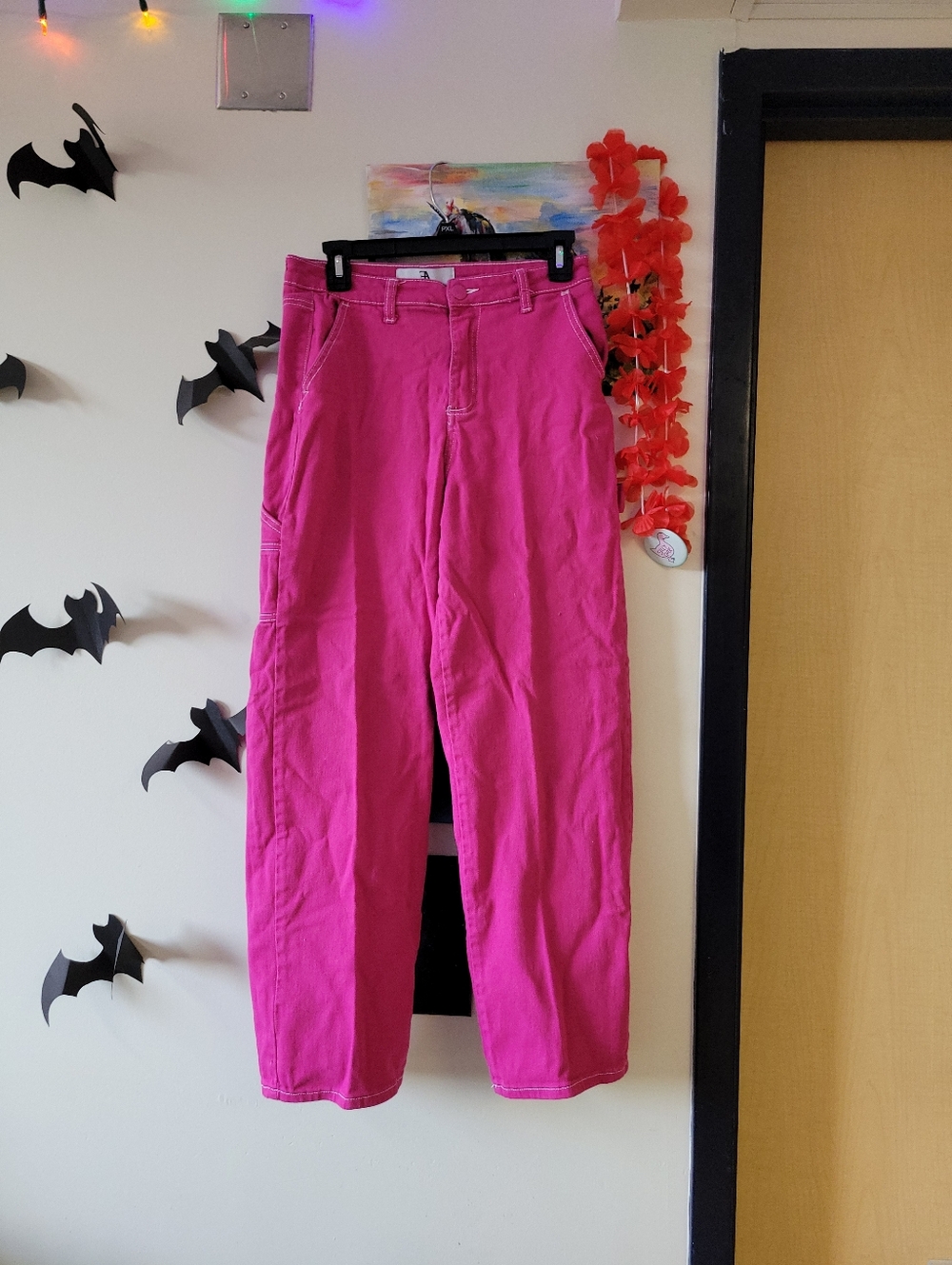 High-Rise Straight Jeans in Bright Pink